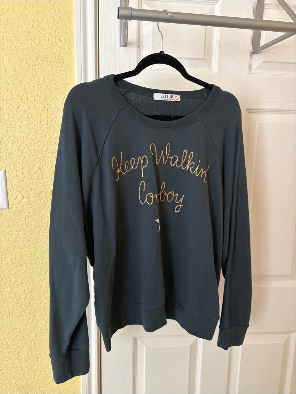 LET LUV Black 'Keep Walkin' Cowboy' Long-Sleeve Pullover